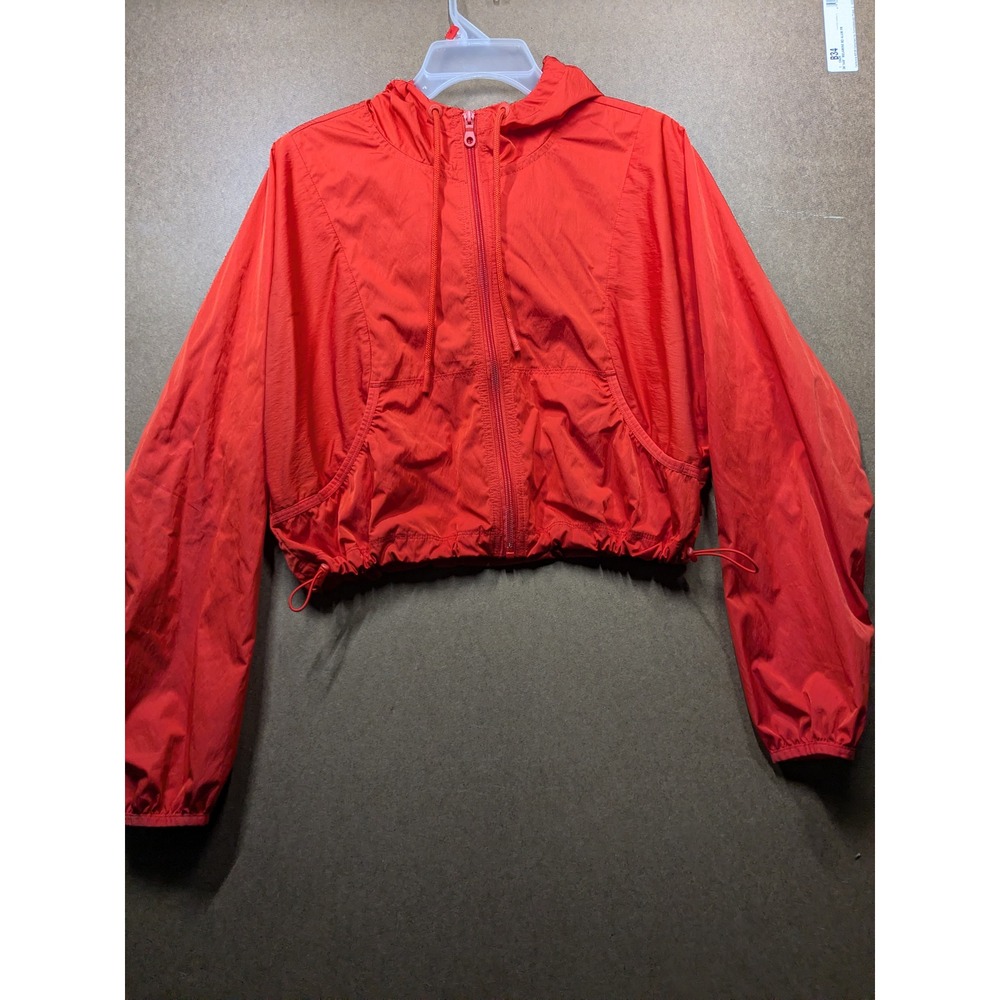 OFFLINE by Aerie Red Cropped Windbreaker Jacket Hooded Full Zip Small